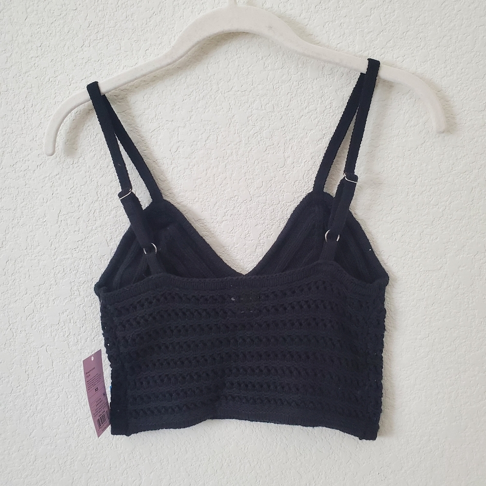 Wild Fable Black Boho Crochet Knit Crop Tank Top XS Festival Beach Hippie NWT - Picture 3 of 11